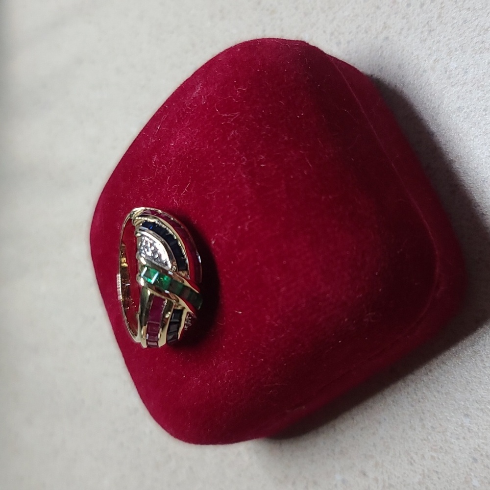 14kt-10kt YG Emerald, Sapphire, Ruby ring FIRM $$ - Picture 7 of 8